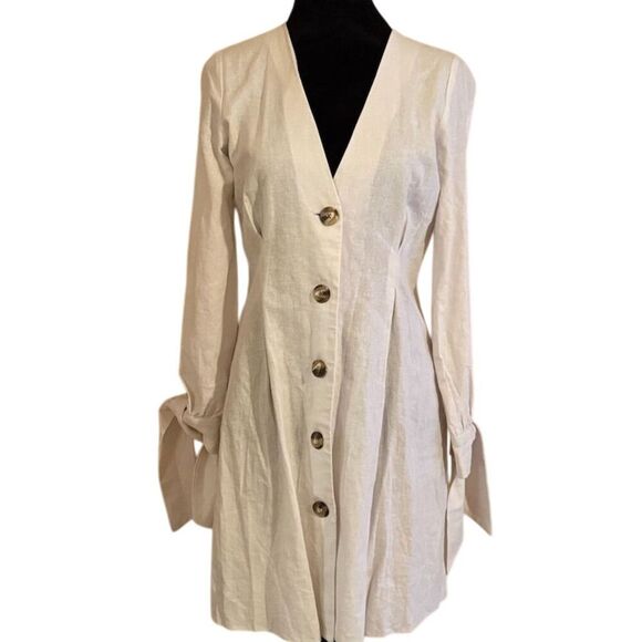 ASOS Women's Beige V-Neck Button Down Midi Dress Size 4 Casual - Picture 1 of 6